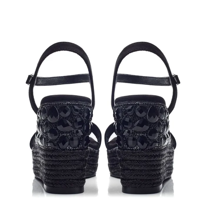 Wedge Sandals Women Moda In Pelle Yaritza Black Alcantara