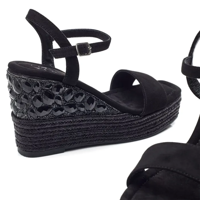 Wedge Sandals Women Moda In Pelle Yaritza Black Alcantara