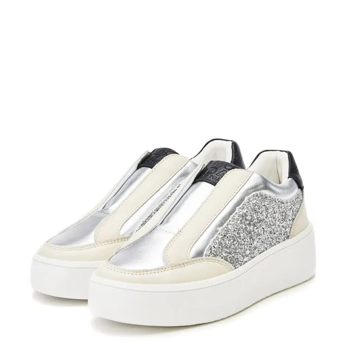 Wedge Trainers Women Moda In Pelle Belda Silver Porvair