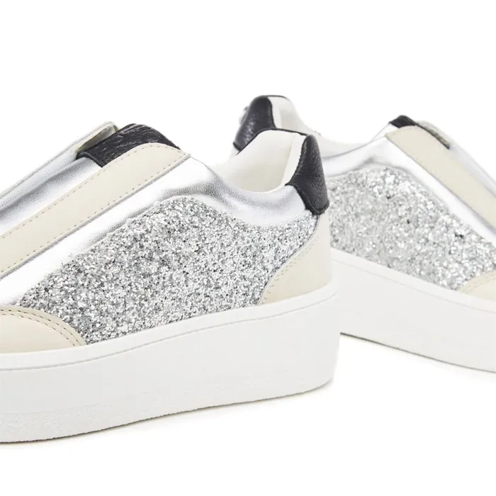 Wedge Trainers Women Moda In Pelle Belda Silver Porvair