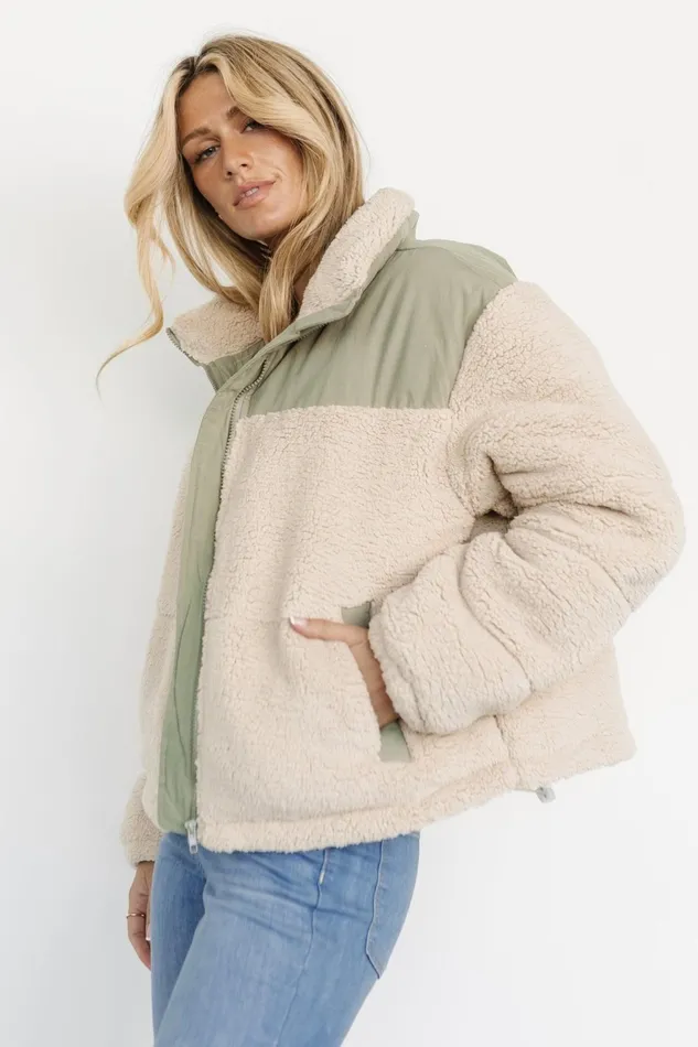 Weekender Sherpa Puffer Jacket Oatmeal Sage Women Baltic Born Outerwear