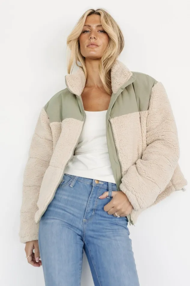 Weekender Sherpa Puffer Jacket Oatmeal Sage Women Baltic Born Outerwear Weekender Sherpa Puffer Jacket Oatmeal Sage Women Baltic Born Outerwear