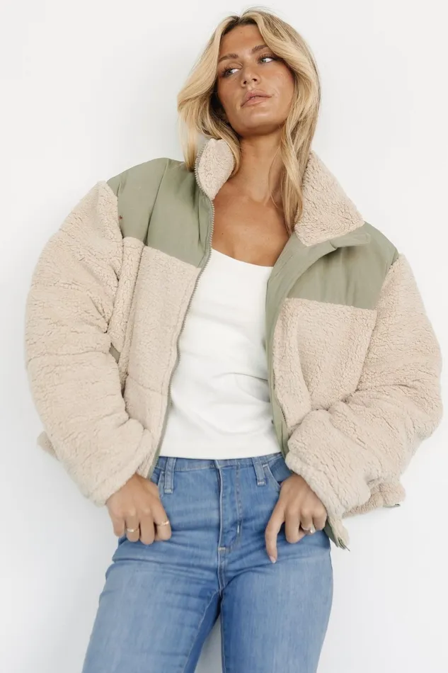 Weekender Sherpa Puffer Jacket Oatmeal Sage Women Baltic Born Outerwear Weekender Sherpa Puffer Jacket Oatmeal Sage Women Baltic Born Outerwear