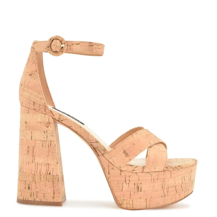 Willie Platform Sandals Natural Cork Women Nine West Dress