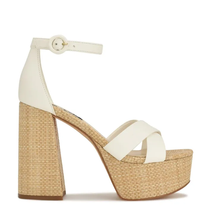Willie Platform Sandals White Raffia Women Nine West Dress