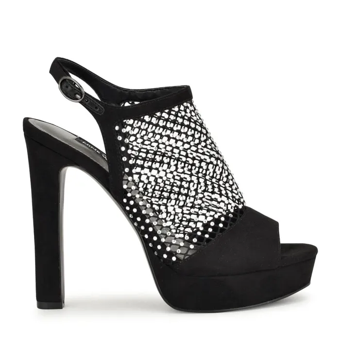 Wohmah Peep Toe Platform Sandals Black Women Nine West Sandals