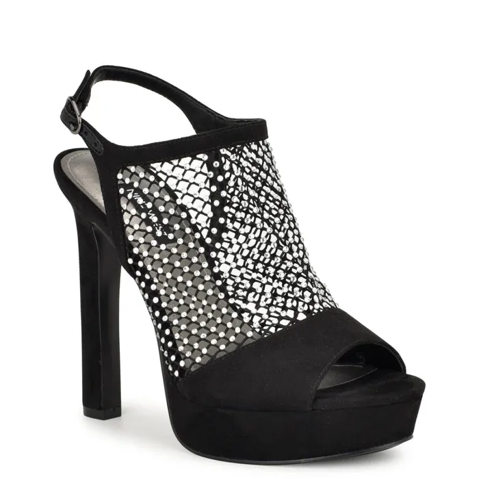 Wohmah Peep Toe Platform Sandals Black Women Nine West Sandals