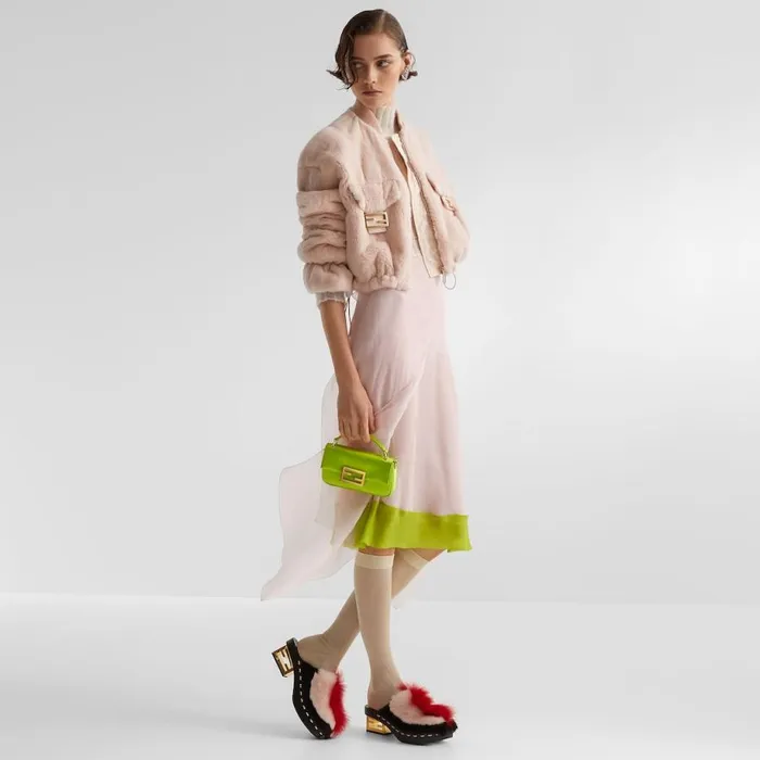 Woman Acid Green Silk Pouch Green Fendi Mini Bags
