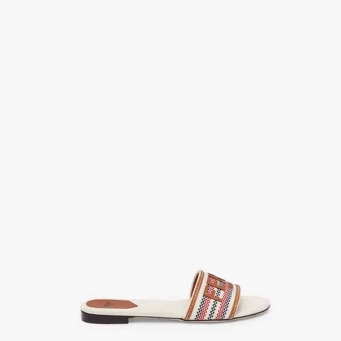 Woman Beige Canvas Slides Beige Fendi Slides and Mules