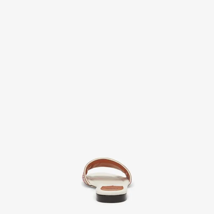 Woman Beige Canvas Slides Beige Fendi Slides and Mules