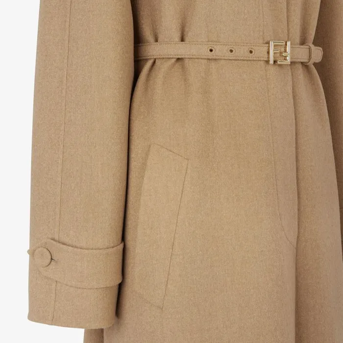 Woman Beige Cashmere Trench Coat Beige Fendi Coats and Outerwear