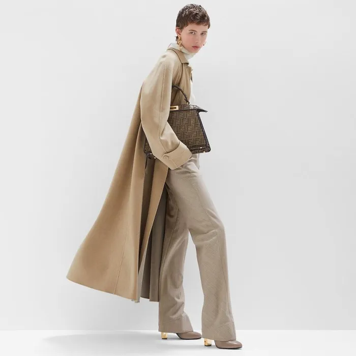 Woman Beige Cashmere Trench Coat Beige Fendi Coats and Outerwear