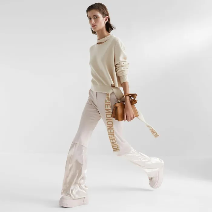Woman Beige Gabardine Trousers Beige Fendi Pants and Shorts