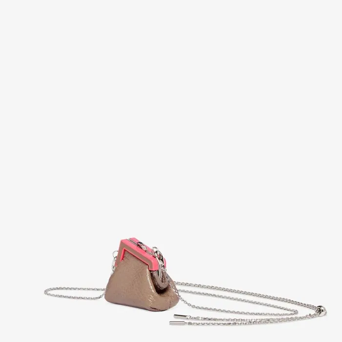 Woman Beige Karung Leather Charm Beige Fendi Miniature Bags