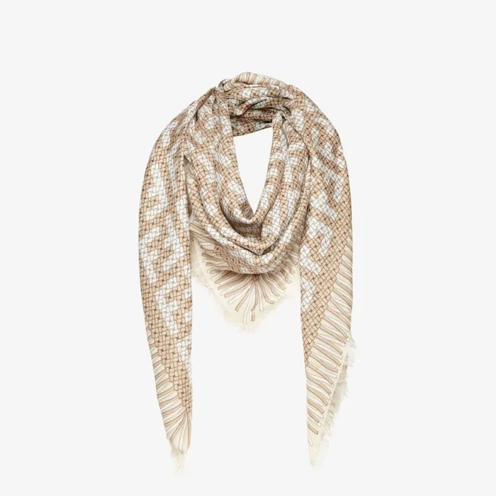 Woman Beige Modal And Silk Shawl Beige Fendi Scarves and Silks