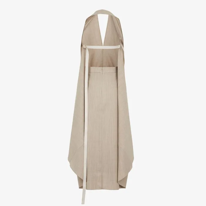 Woman Beige Pinstriped Flannel Dress Beige Fendi Dresses and Jumpsuits