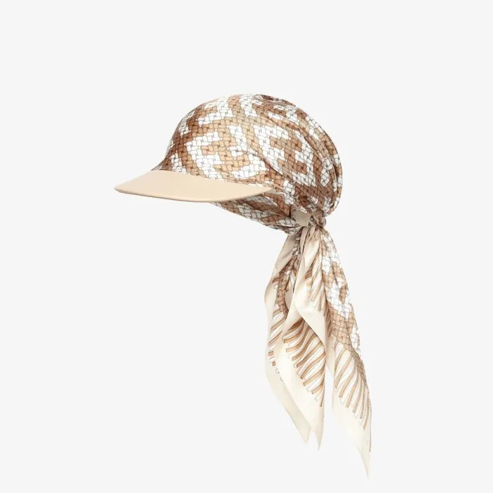 Woman Beige Silk Hat Beige Fendi Hats and Gloves