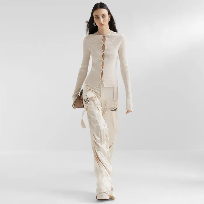 Woman Beige Viscose Trousers Beige Fendi Pants and Shorts