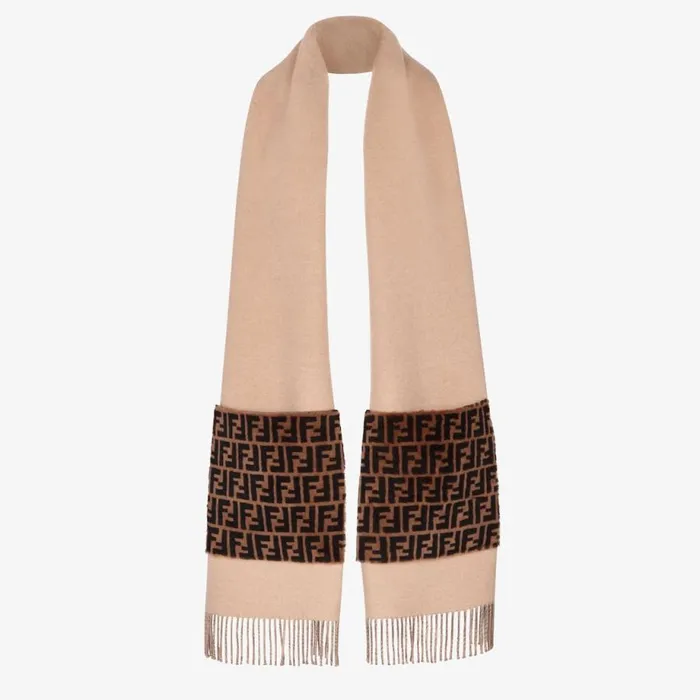 Woman Beige Wool And Cashmere Scarf Beige Fendi Scarves and Silks