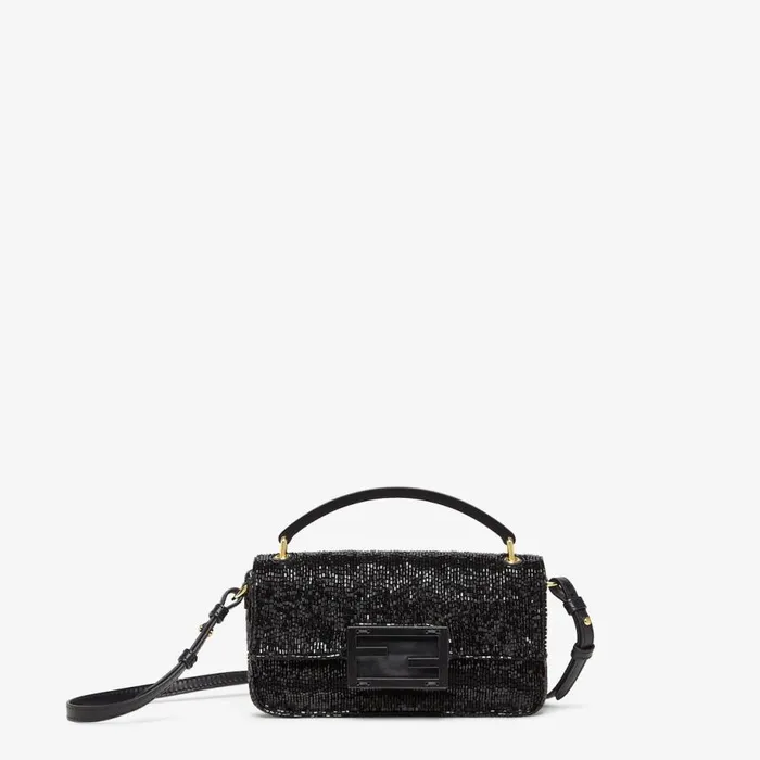 Woman Black Beaded Pouch Black Fendi Mini Bags