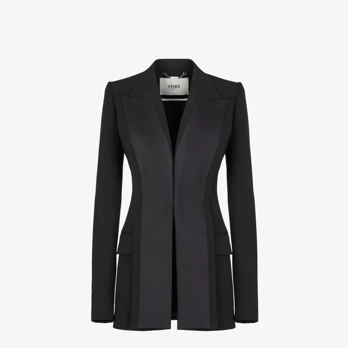 Woman Black Grain De Poudre Jacket Black Fendi Jackets