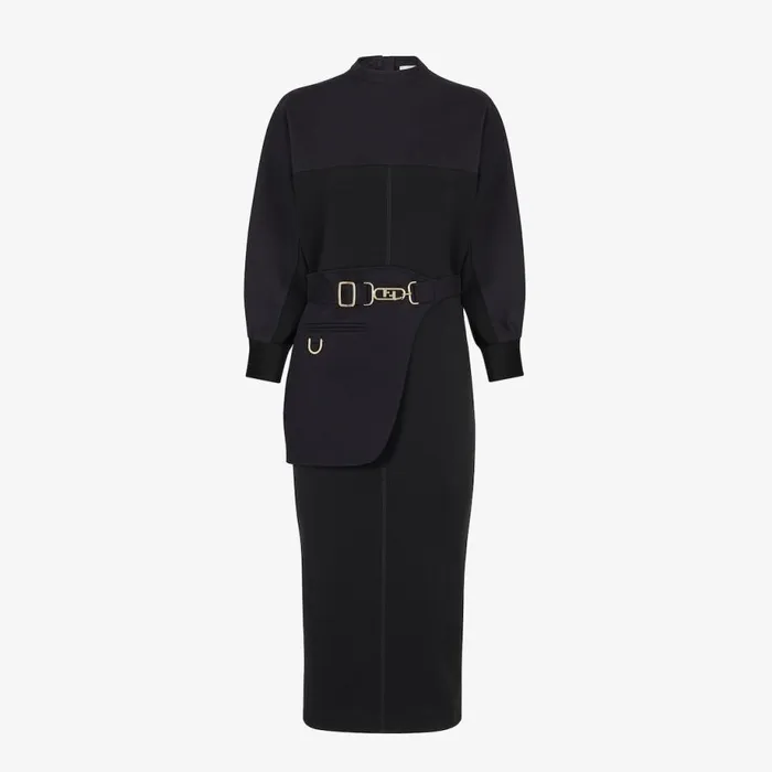 Woman Black Jersey Dress Black Fendi Dresses and Jumpsuits