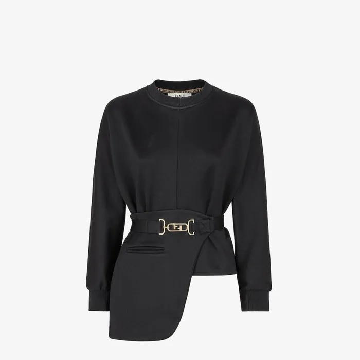 Woman Black Jersey Sweatshirt Black Fendi Tops and Shirts