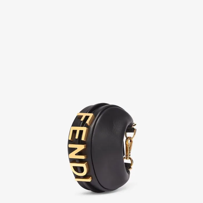 Woman Black Leather Charm Black Fendi Miniature Bags