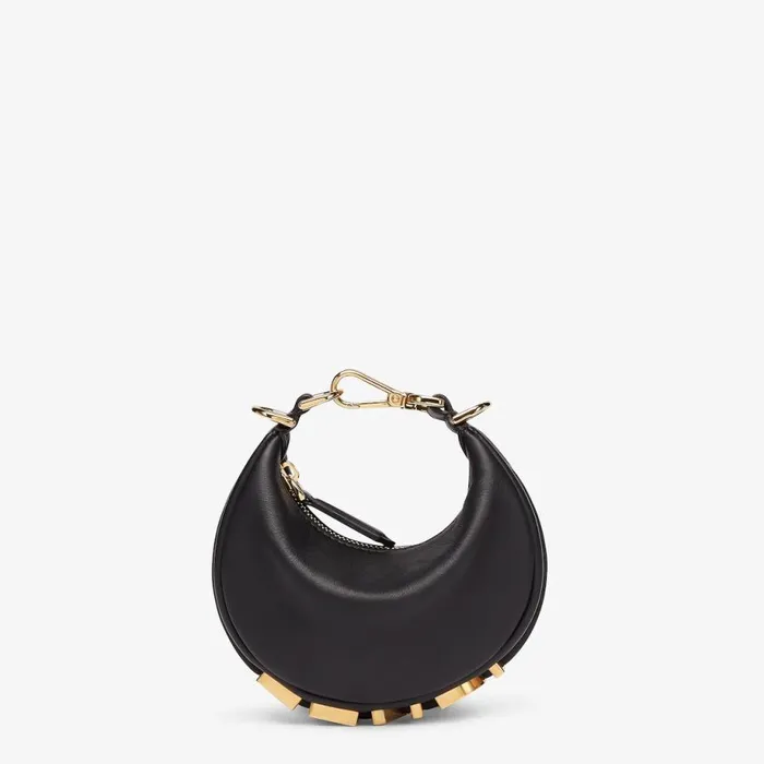 Woman Black Leather Charm Black Fendi Miniature Bags