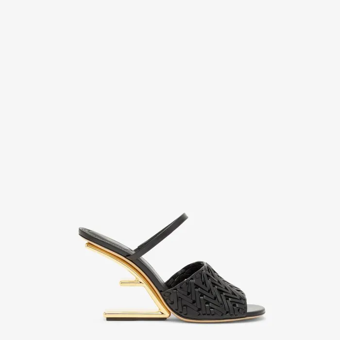 Woman Black Leather HighHeeled Sandals Beige Fendi Fendi First