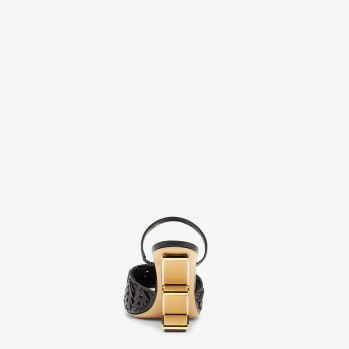 Woman Black Leather HighHeeled Sandals Beige Fendi Fendi First