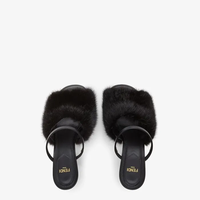 Woman Black Mink HighHeel Sandals Black Fendi Fendi First