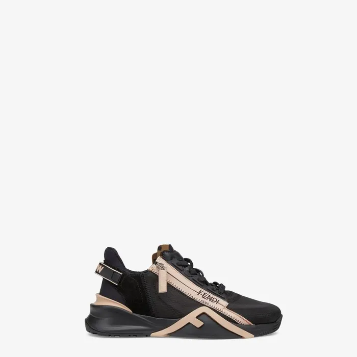 Woman Black Nylon And Suede LowTops Black Fendi Sneakers