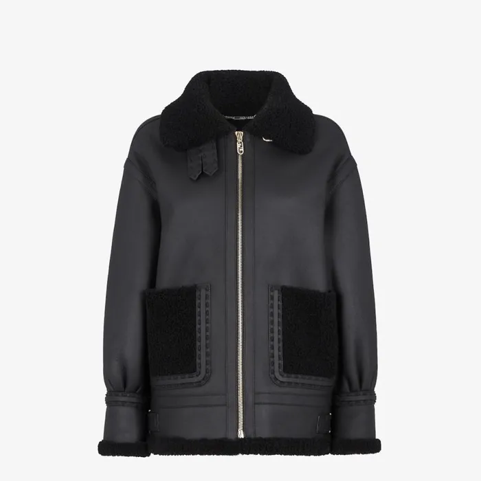 Woman Black Shearling Jacket Black Fendi Coats and Outerwear