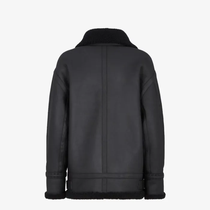 Woman Black Shearling Jacket Black Fendi Coats and Outerwear