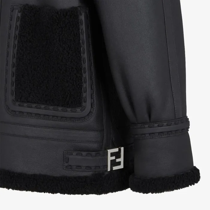 Woman Black Shearling Jacket Black Fendi Coats and Outerwear