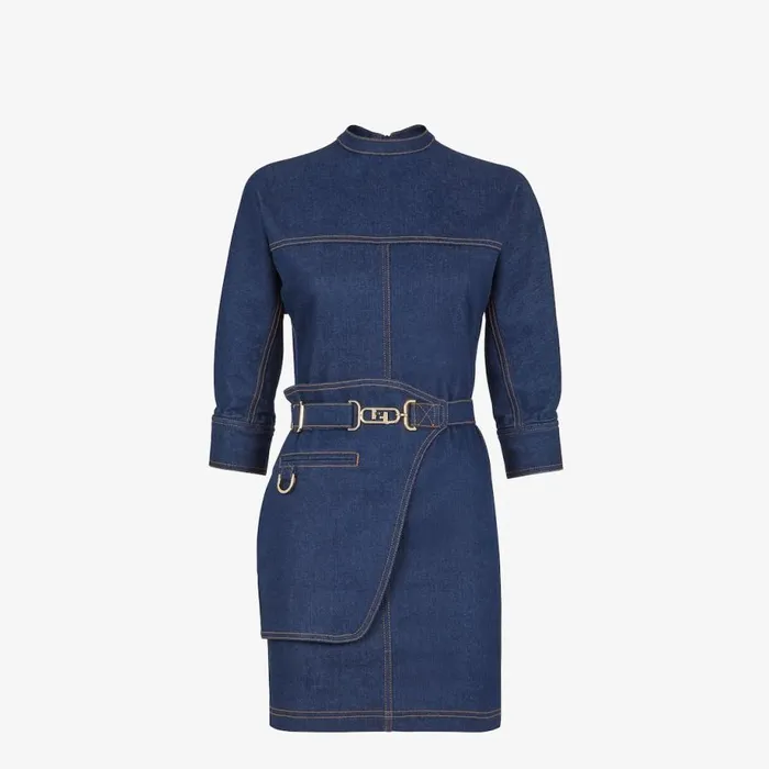 Woman Blue Denim Dress Blue Fendi Dresses and Jumpsuits