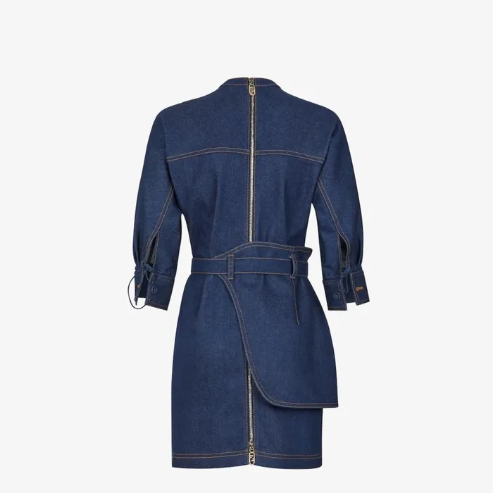 Woman Blue Denim Dress Blue Fendi Dresses and Jumpsuits