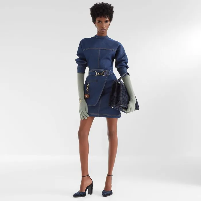 Woman Blue Denim Dress Blue Fendi Dresses and Jumpsuits