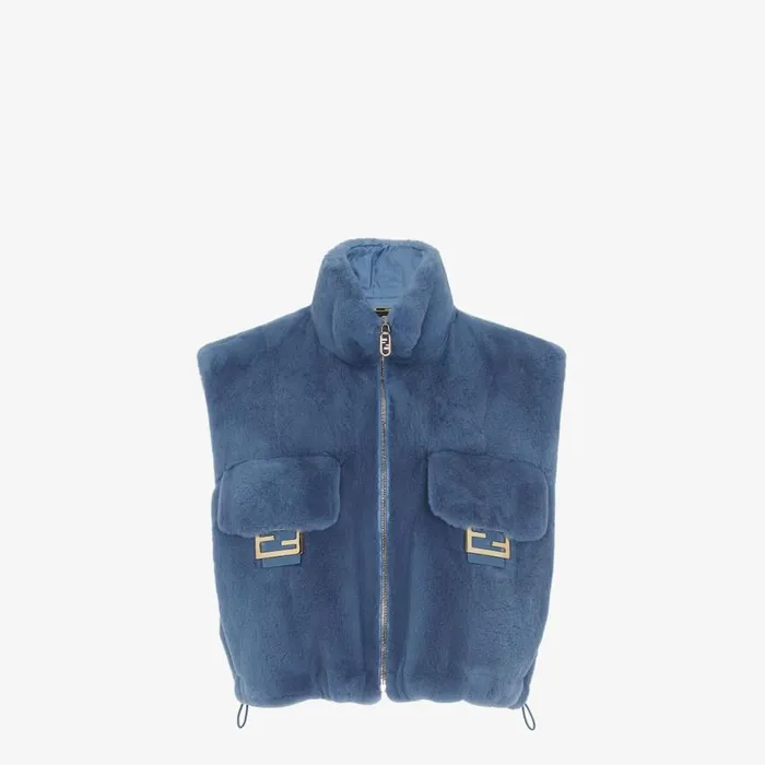 Woman Blue Mink Gilet Blue Fendi Coats and Outerwear
