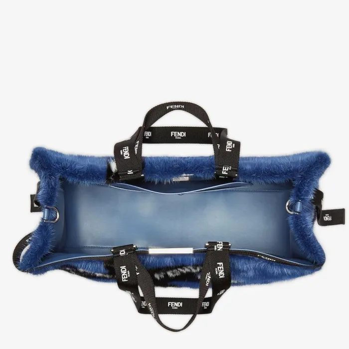 Woman Blue Mink Shopper With Ribbon Inlay Blue Fendi Tote Bags