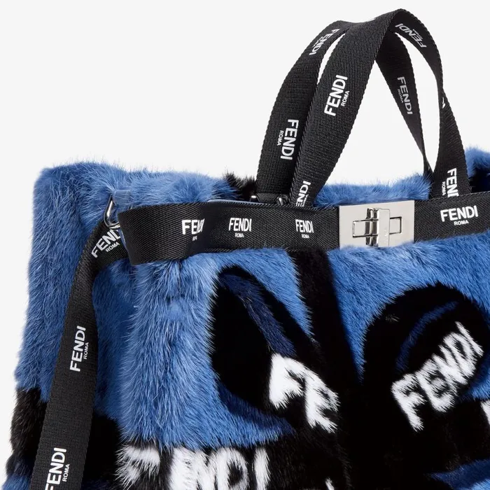 Woman Blue Mink Shopper With Ribbon Inlay Blue Fendi Tote Bags