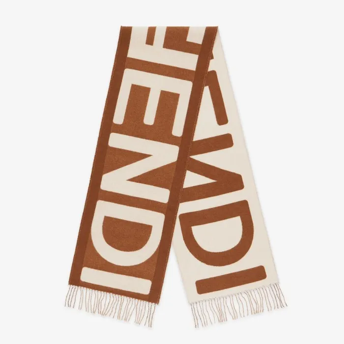 Woman Brown And Beige Wool Scarf Multicolour Fendi Scarves and Silks
