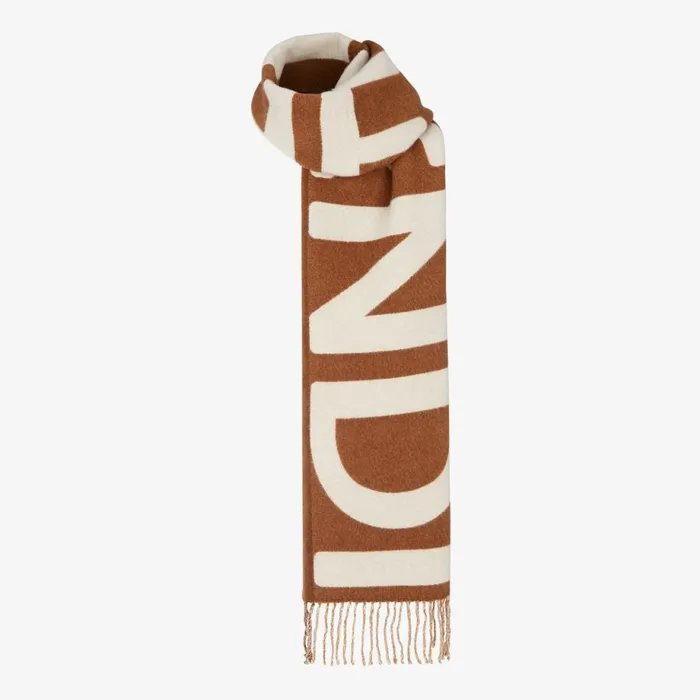 Woman Brown And Beige Wool Scarf Multicolour Fendi Scarves and Silks
