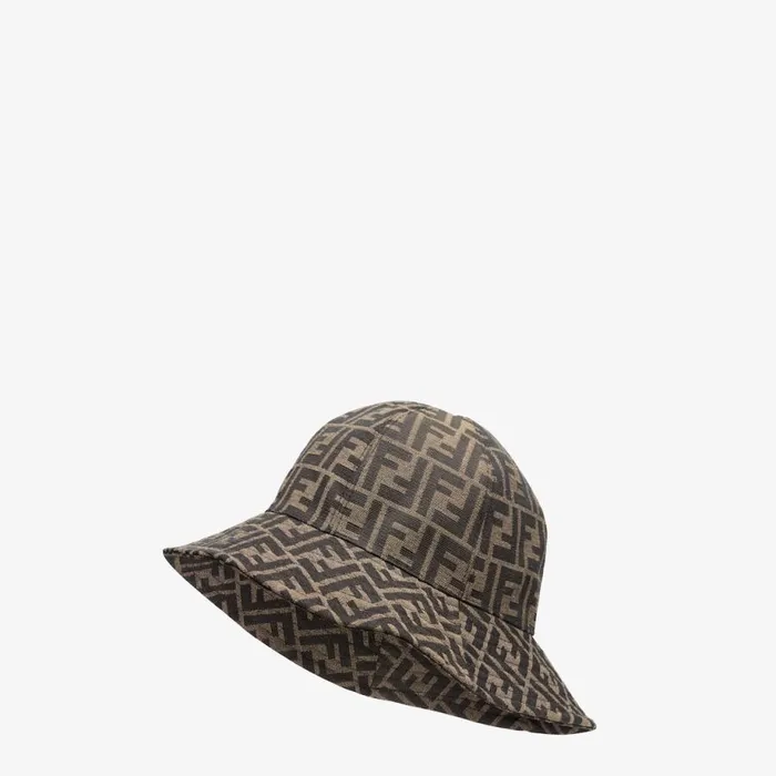 Woman Brown Canvas Cloche Hat Brown Fendi Hats and Gloves