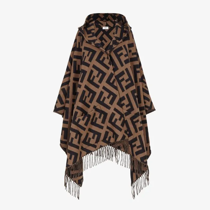 Woman Brown Cashmere Poncho Brown Fendi Scarves and Silks