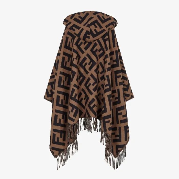 Woman Brown Cashmere Poncho Brown Fendi Scarves and Silks