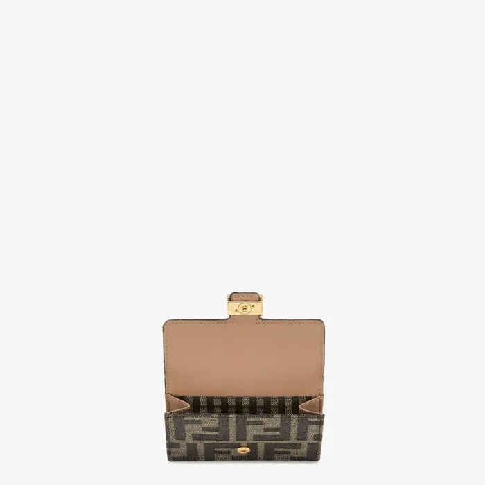 Woman Brown Fabric Card Holder Brown Fendi Card Holders and Small Accessories