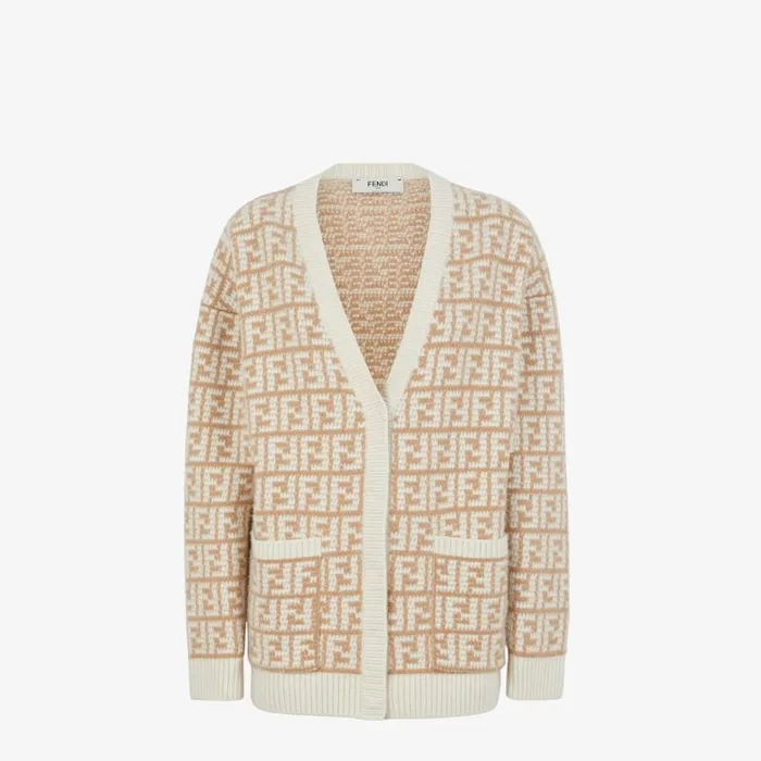 Woman Brown Ff Crocheted Cashmere Cardigan Brown Fendi Knitwear