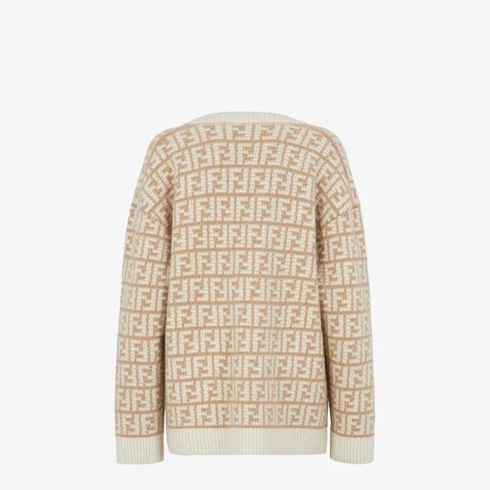 Woman Brown Ff Crocheted Cashmere Cardigan Brown Fendi Knitwear